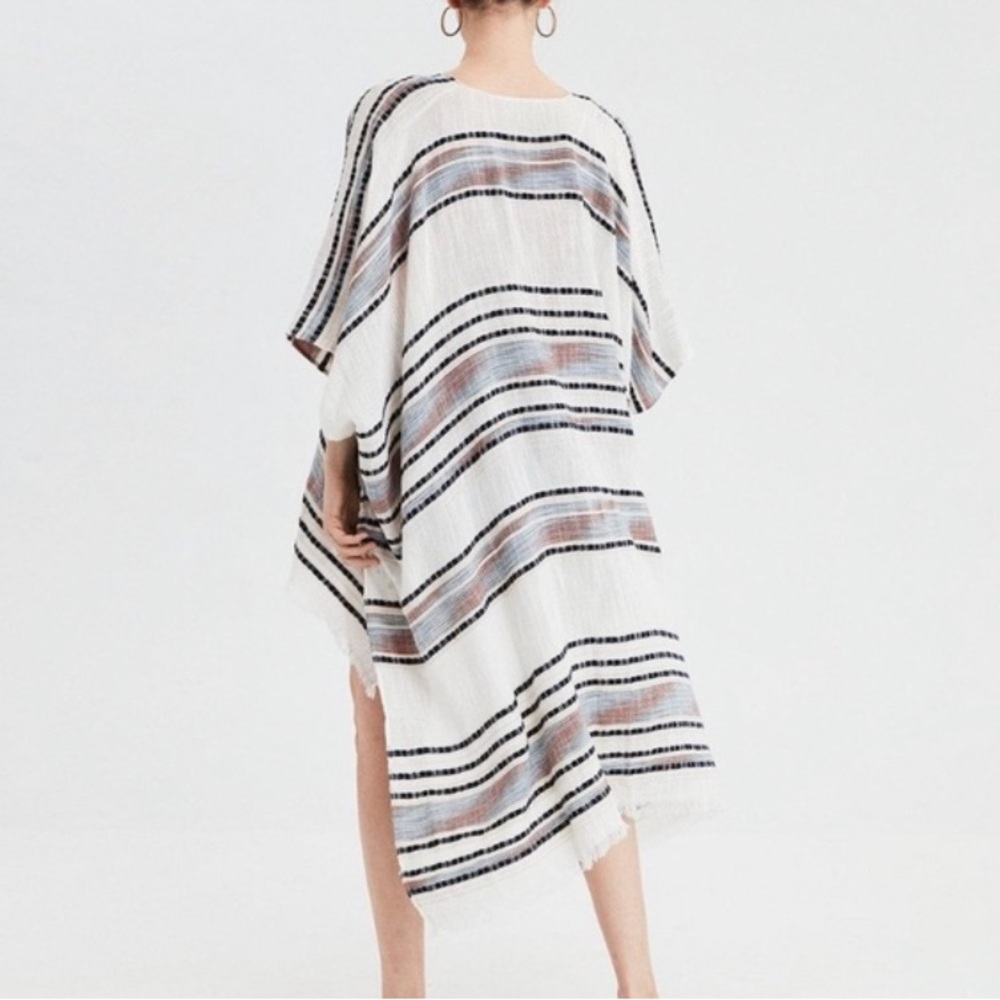 Striped Fringe Shawl Wrap Cardigan - Picture 2 of 7